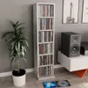 A tall, narrow CD shelf filled with CDs, placed next to a potted plant and a speaker on a white cabinet. Produktbild-Vorschau