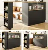 Collage of a modular kitchen island/bar with storage and a pull-out section, shown from different angles in a modern living space. Produktbild-Vorschau
