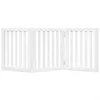 A white, three-panel, foldable pet gate is shown against a white background. Voir les images du produit