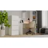 A white dresser with four drawers is placed next to a white desk with a laptop and a beige office chair. A large potted plant is on the left side of the image. Náhľad obrázku produktu