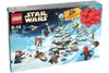 The image shows the front of a LEGO Star Wars Advent Calendar box, decorated with a winter scene featuring Star Wars characters and vehicles, and a large red bow on the top right corner. Produktbild-Vorschau
