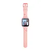 A pink smartwatch with a polka dot pattern on the strap is shown against a white background. The watch face displays a video call with two people. Náhľad obrázku produktu