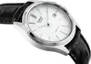 A close-up, angled shot of a Casio watch with a white face and black leather strap. Podgląd zdjęcia produktu