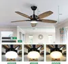 A ceiling fan with dimensions and different light color temperature examples. Podgląd zdjęcia produktu