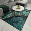 A rug is placed in a living room setting in front of a sofa and coffee table. Náhled obrázku produktu