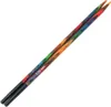A pair of knitting needles with a multicolored wooden design and black tips. Produktbild-Vorschau