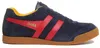 A side view of a single blue Gola sneaker with red stripes and a brown sole. Náhled obrázku produktu