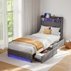 UnboxG Lit simple 90×200 cm Gris, lit rembourré en lin avec Voir les images du produit 3
