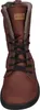 A close-up, front view of a brown lace-up boot with a faux fur lining. Produktbild-Vorschau