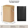 A bamboo laundry basket with a black liner and dimensions displayed. Produktbild-Vorschau