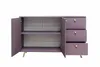 A purple sideboard with its doors and one drawer open, showing the interior shelves and drawers. It is set against a white background. Produktbild-Vorschau