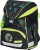 A black school backpack with a jungle-themed print and neon green accents. Produktbild-Vorschau