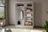 A white wardrobe with shelves and a hanging rod, filled with clothes and accessories, set in a room with a window view. Produktbild-Vorschau