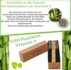 Collage of text, bamboo stalks, bamboo seeds, and a box of socks. Produktbild-Vorschau