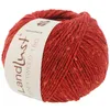 A ball of red tweed yarn with yellow flecks, featuring a label. Produktbild-Vorschau