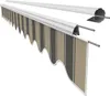 A close-up, studio shot of a retractable awning fabric and its housing. Produktbild-Vorschau