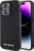 A black Karl Lagerfeld phone case with embossed branding is shown on a white background, partially covering a smartphone. Anteprima dell’immagine prodotto