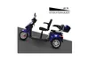 A blue electric scooter shown on a gray ramp with a marketing graphic indicating climbing ability. Produktbild-Vorschau