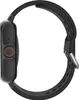 Side view of a black smartwatch with a black band and a red accent on the side button. Voir les images du produit