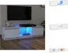 A white TV stand with LED lighting is shown in a room with a TV mounted on the wall. Produktbild-Vorschau
