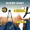 A close-up of a pop-up tent frame with instructional text and graphics. Voir les images du produit