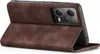 A brown leather flip case for a smartphone is shown from a diagonal angle, with the case open and the phone partially visible. Produktbild-Vorschau