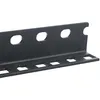 A close-up view of a black metal rack rail with multiple oval and square cutouts. Produktbild-Vorschau