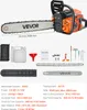 A VEVOR 62cc gasoline chainsaw and its accessories are displayed with product specifications. Produktbild-Vorschau