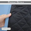A close-up of a hand touching a blue fabric, with a black quilted fabric behind it. Text overlays indicate product details and features. Produktbild-Vorschau