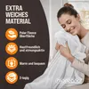 A woman is holding a white blanket, smiling. Text overlays describe the material. Náhled obrázku produktu