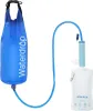 A blue water filter bag connected by a tube to a white water pouch. Anteprima dell’immagine prodotto