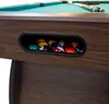 A close-up view of a billiard table's side pocket filled with billiard balls. Voir les images du produit