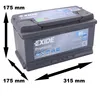 A car battery with dimensions indicated by arrows and text. Produktbild-Vorschau
