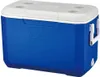 A blue and white Coleman cooler is shown from the front. Produktbild-Vorschau
