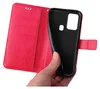A hand holding a red flip phone case with a floral design, revealing the black inner shell for a phone. Produktbild-Vorschau