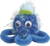 A small, fluffy blue octopus toy with googly eyes and a small hat. Produktbild-Vorschau