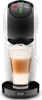 A white and black De'Longhi capsule coffee machine with a glass of latte macchiato. Produktbild-Vorschau