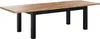 A wooden dining table with black legs on a white background. Produktbild-Vorschau