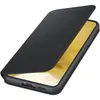 A black flip phone case is shown open, revealing the golden screen of a smartphone inside. Produktbild-Vorschau