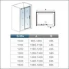 A technical drawing and a size chart for a shower cabin. Produktbild-Vorschau