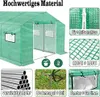 A collage of images showing different aspects of a greenhouse, including its material, door, frame, and accessories. Voir les images du produit