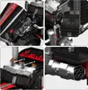 A collage of four close-up images of a black and red model truck, showcasing different details of its construction. Anteprima dell’immagine prodotto