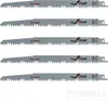 Five Bosch reciprocating saw blades for wood are laid out horizontally against a white background. Voir les images du produit