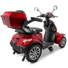 A red electric scooter with a storage box on the back, shown from a rear-diagonal angle against a white background. Produktbild-Vorschau