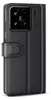 A black leather flip case for a smartphone is shown against a white background. Produktbild-Vorschau