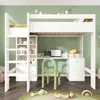 A child's loft bed with a desk and storage, set against a green wall. Podgląd zdjęcia produktu