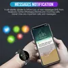 A person wearing a smartwatch is shown next to a smartphone displaying a message notification. Several colored circles are in the background. Produktbild-Vorschau
