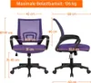 Diagram showing the dimensions of a purple office chair. Produktbild-Vorschau