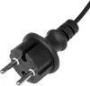 A close-up of a black power plug with two silver prongs. Produktbild-Vorschau