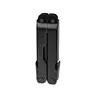 A black multi-tool is shown closed and standing upright against a white background. Produktbild-Vorschau